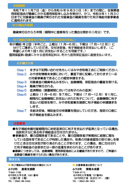 支払い利子と信用保証料の補助 支払い利子と信用保証料の補助