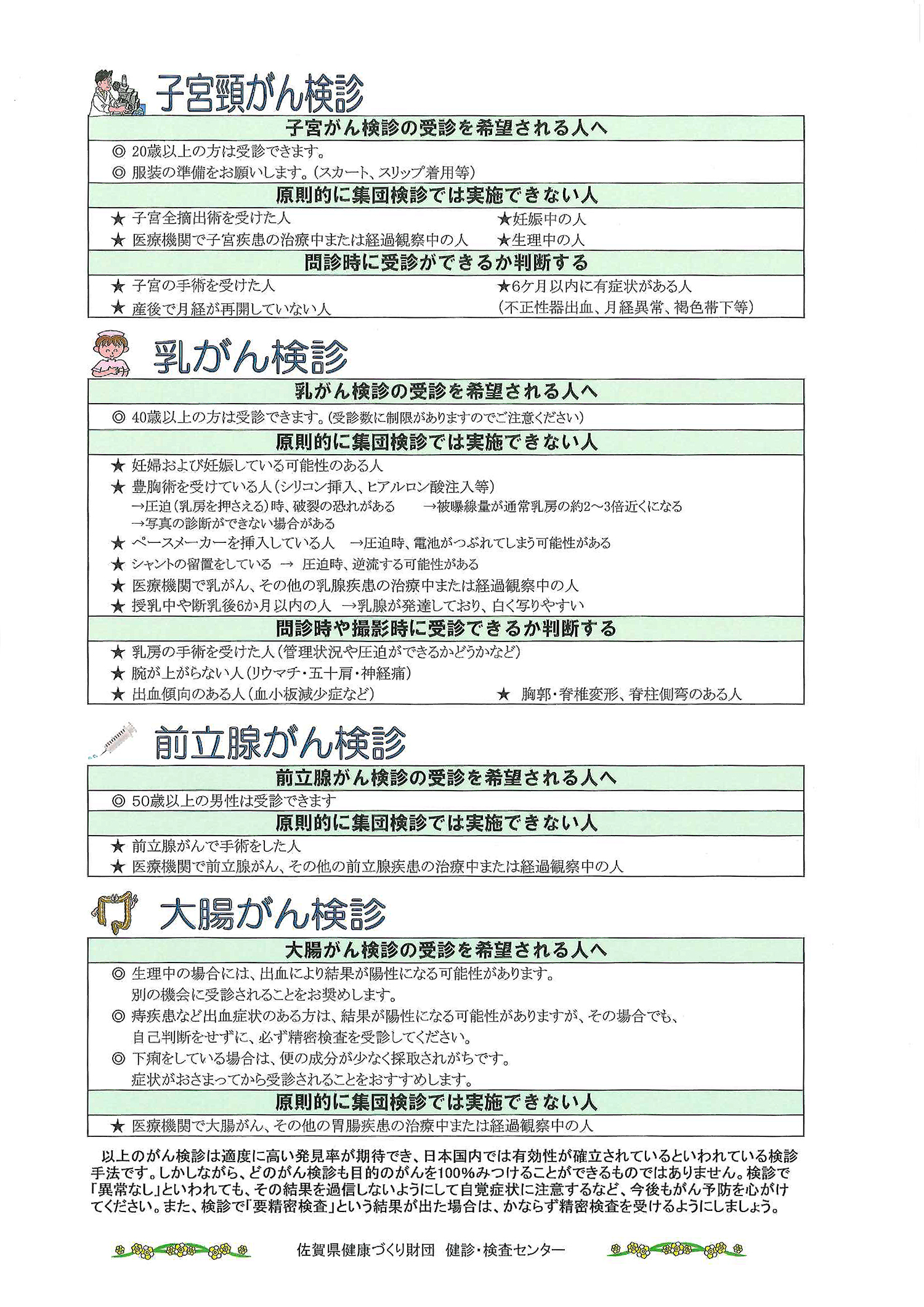 各種がん検診の注意事項2 各種がん検診の注意事項2