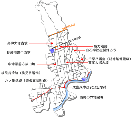 地図:古墳遺跡の場所 地図:古墳遺跡の場所